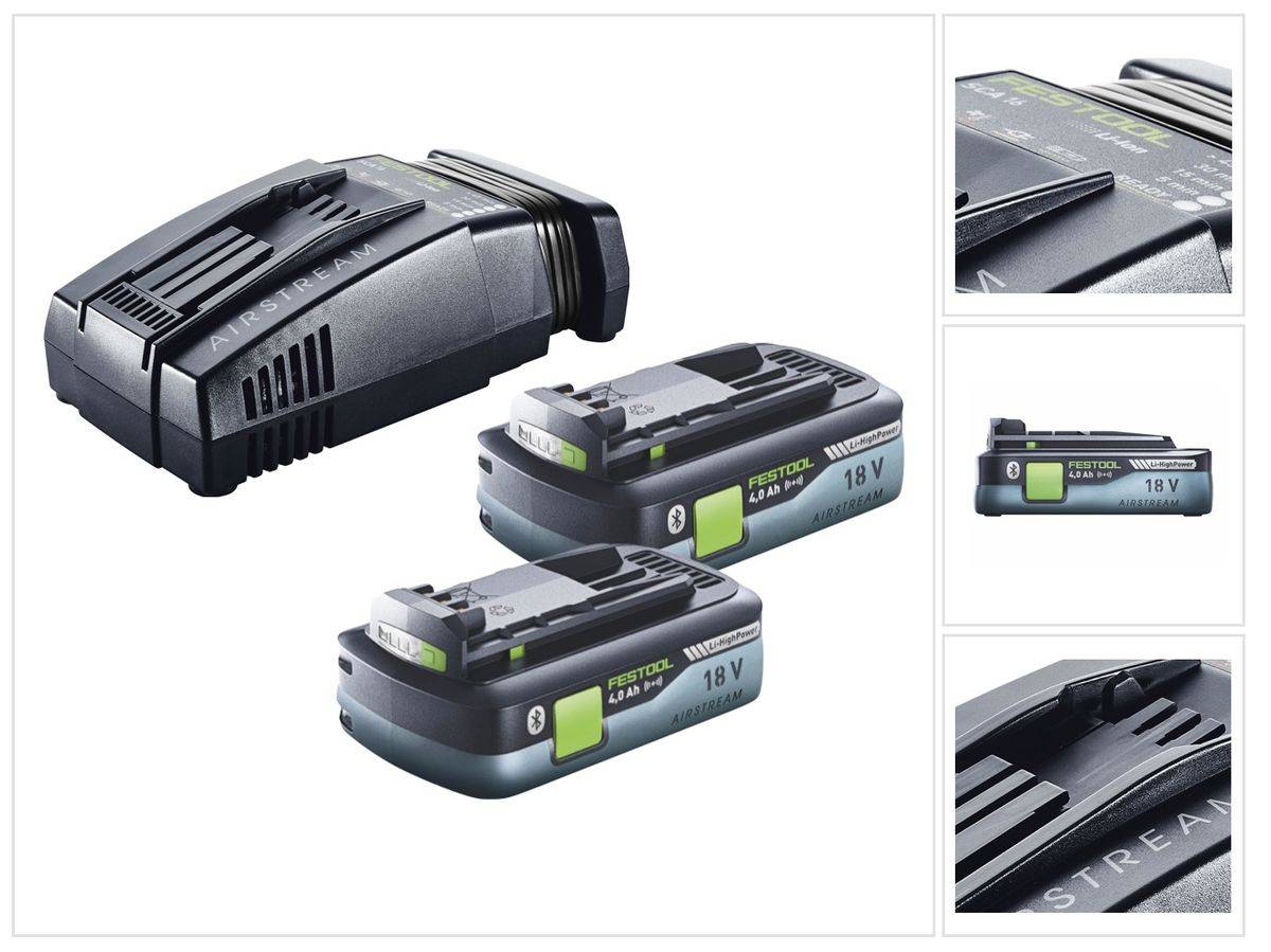 Festool Energie Set 2x BP 18 Li 4,0 Ah HPC-ASI Akkupack 18 V 4,0 Ah HighPower ( 2x 205034 ) + SCA 16 Schnellladegerät 10,8 V - 18 V ( 576953 )