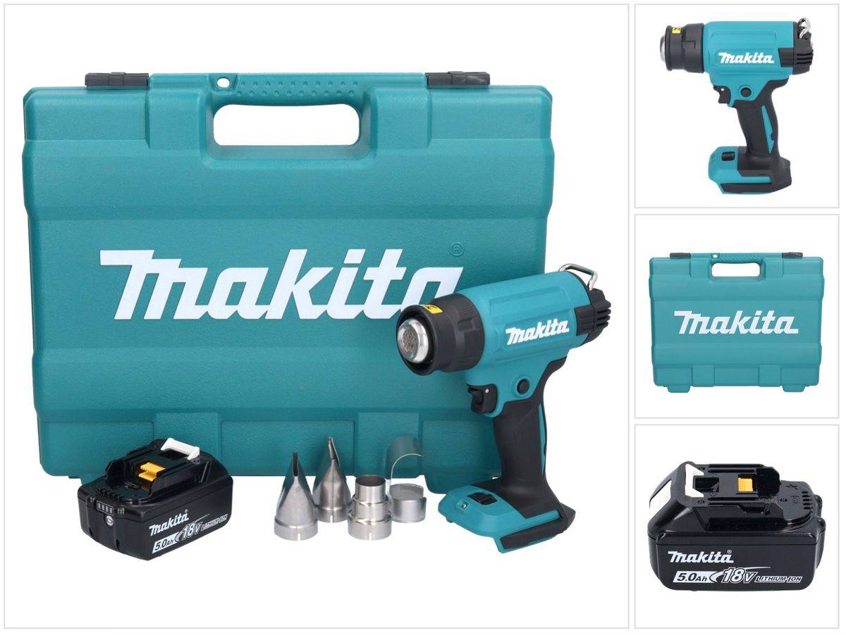 Makita DHG 181 T1K Akku Heißluftgebläse 18 V 150 - 550°C + 1x Akku 5,0 Ah + Koffer - ohne Ladegerät