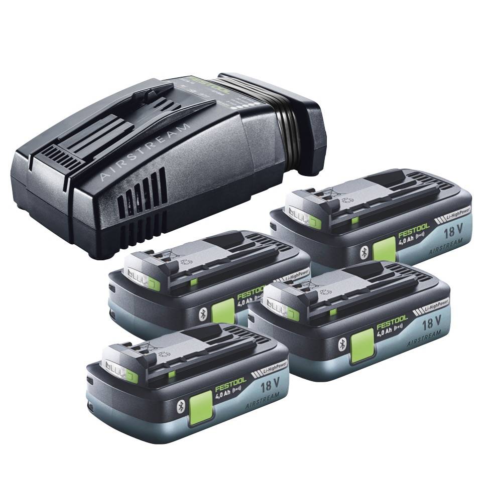 Festool Energie Set 4x BP 18 Li 4,0 Ah HPC-ASI Akkupack 18V 4,0 Ah HighPower ( 4x 205034 ) + SCA 16 Schnellladegerät 10,8 V - 18 V ( 576953 )
