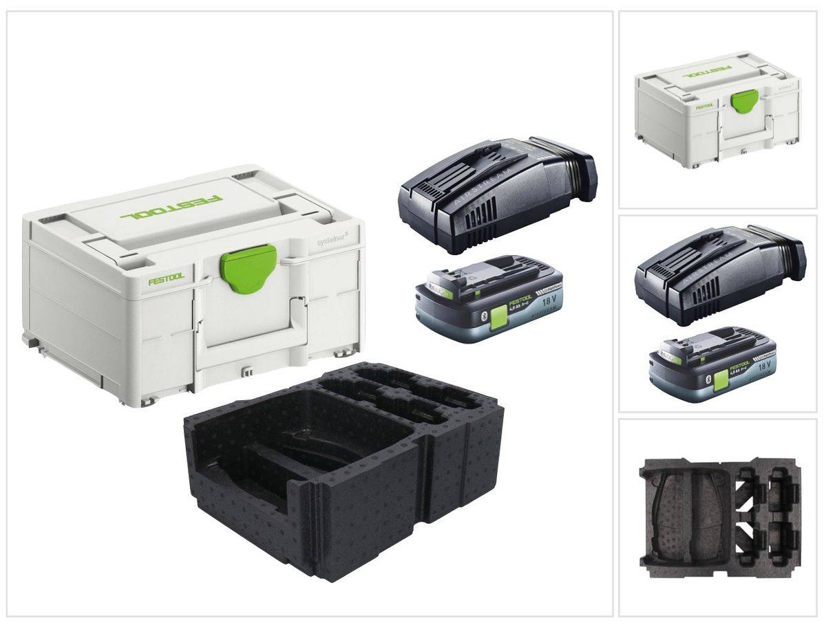Festool Energie Set 1x BP 18 Li 4,0 Ah HPC-ASI Akkupack 18V 4,0 Ah HighPower ( 205034 ) + SCA 16 Schnellladegerät 10,8 V - 18 V ( 576953 )