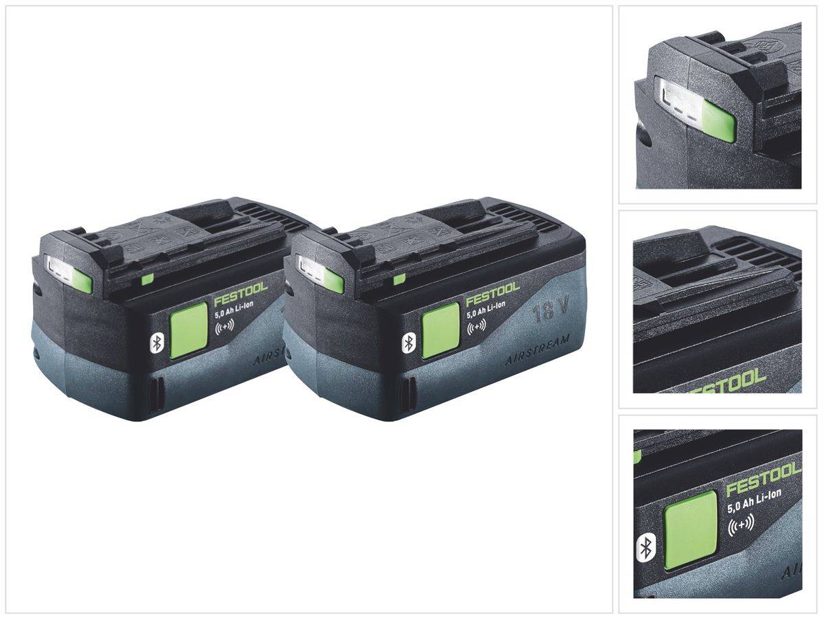 Festool Akku Set 2x BP 18 Li 5,0 ASI Akku 18 V 5,0 Ah / 5000 mAh Li-Ion ( 2x 577660 ) Bluetooth mit Ladestandanzeige