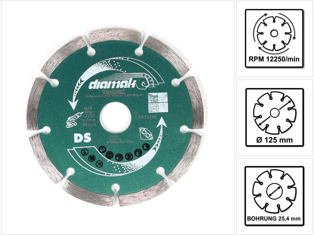 Makita Diamak 125 mm 1 Stk. ( D-61139 ) Diamant Trennscheibe für Stein, Beton Aufnahme 22,23 mm