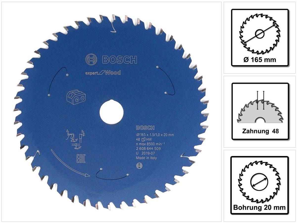 Bosch Kreissägeblatt Expert for Wood 165 x 1,0 x 20 mm 48 Zähne für Holz ( 2608644509 )