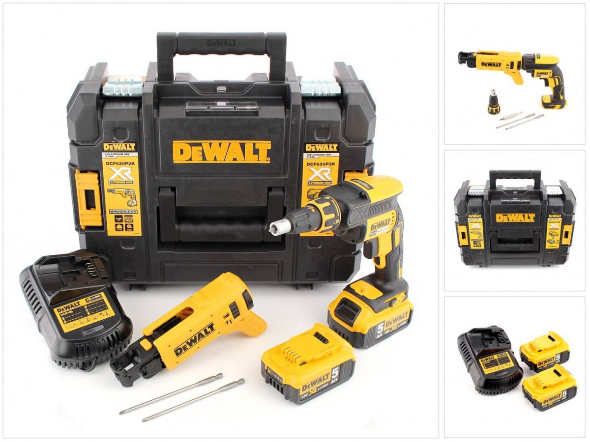 DeWalt DCF 620 P2K Akku Trockenbauschrauber 18 V 30 Nm Brushless + 2x Akku 5,0 Ah + Ladegerät + Magazinvorsatz + TSTAK