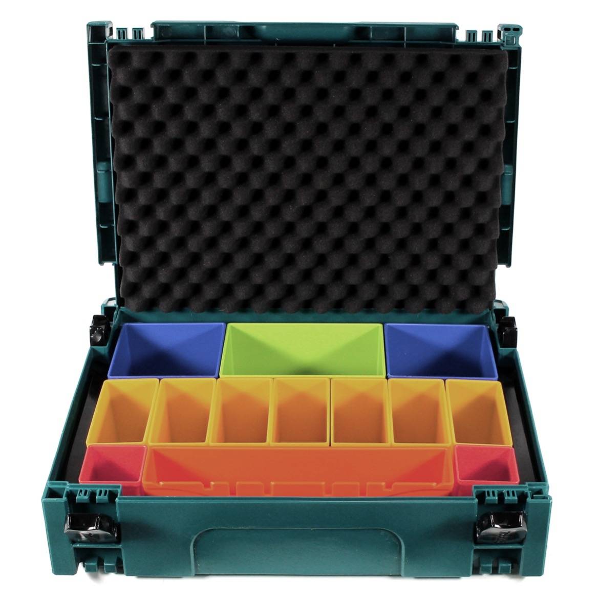 Makita MAKPAC 1 Systemkoffer + Boxeneinsatz mit farbigen Boxen P-83652 + Deckeleinlage Schaumstoff