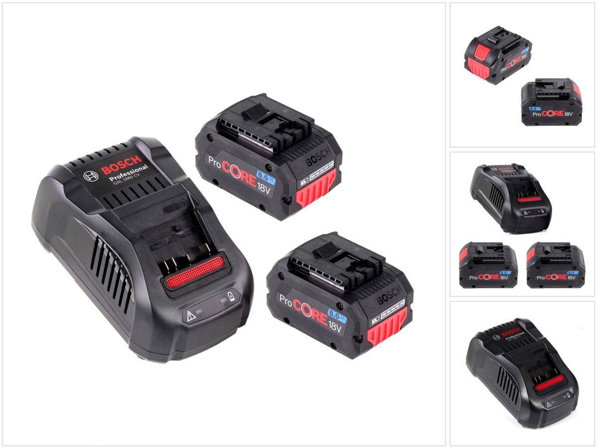 Bosch Starter-Set ProCore mit 2x ProCORE 18 V 8,0 Ah Professional Akku GBA ( 1600A016GK ) und GAL 1880 CV Ladegerät