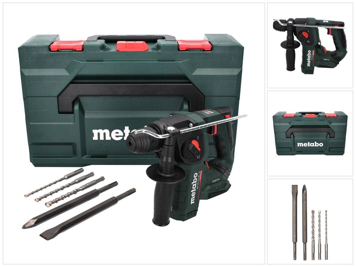 Metabo BH 18 LTX BL 16 Akku Bohrhammer 18 V 1,3 J SDS plus Brushless + 5 tlg. Bohrer und Meißel Set + metaBOX - ohne Akku, ohne Ladegerät