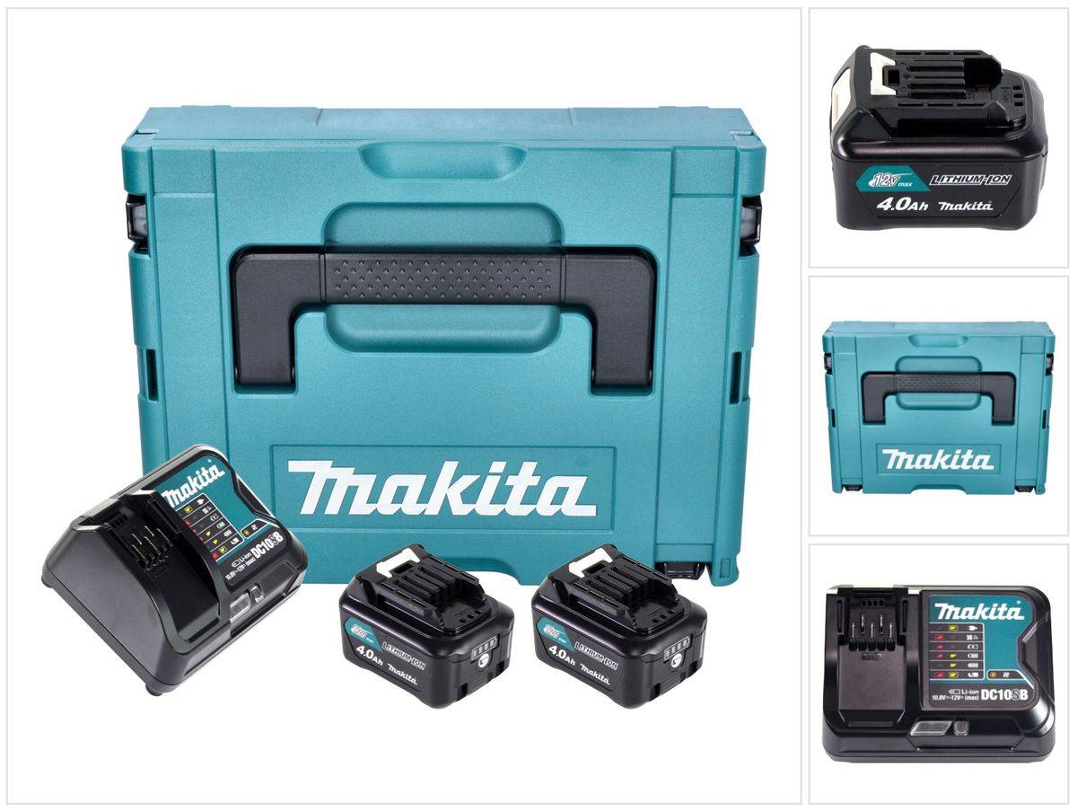 Makita Power Source Kit ( 197641-2 ) 2x BL 1041 B Akku 12 V max. 4,0 Ah CXT + DC 10 SB Ladegerät + Makpac