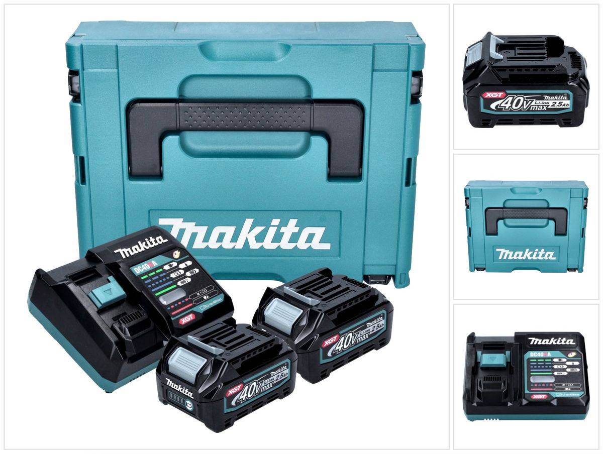 Makita Power Source Kit ( 191J81-6 ) 2x BL 4025 Akku 40 V max. 2,5 Ah XGT + DC 40 RA Ladegerät + Makpac