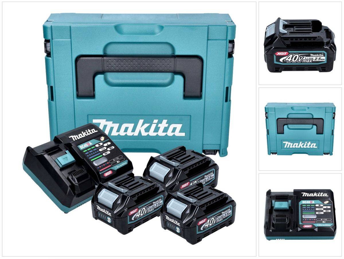 Makita Power Source Kit 3x BL 4025 Akku 40 V max. 2,5 Ah XGT + DC 40 RA Ladegerät + Makpac