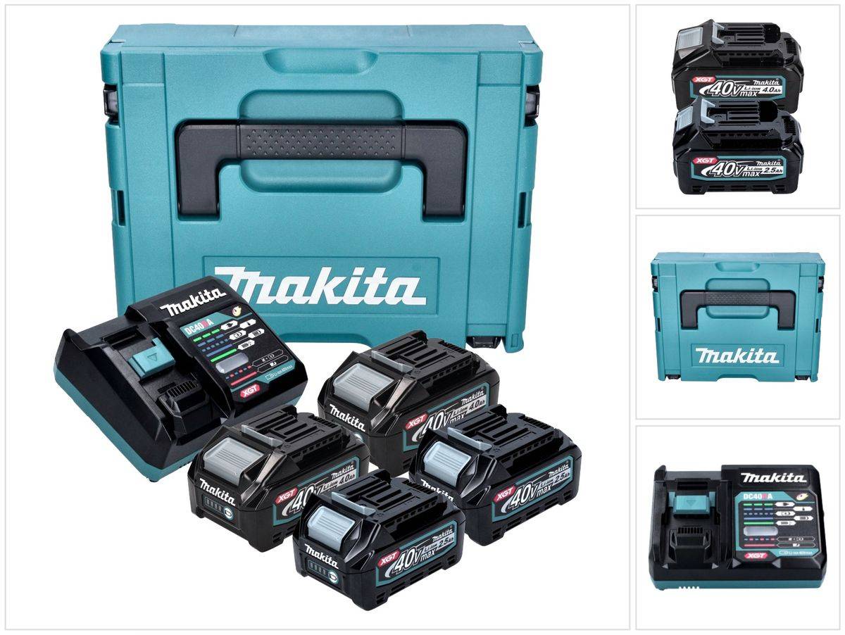 Makita Power Source Kit 2x BL 4025 Akku 40 V max. 2,5 Ah XGT + 2x BL 4040 Akku 40 V max. 4,0 Ah XGT + DC 40 RA Ladegerät + Makpac