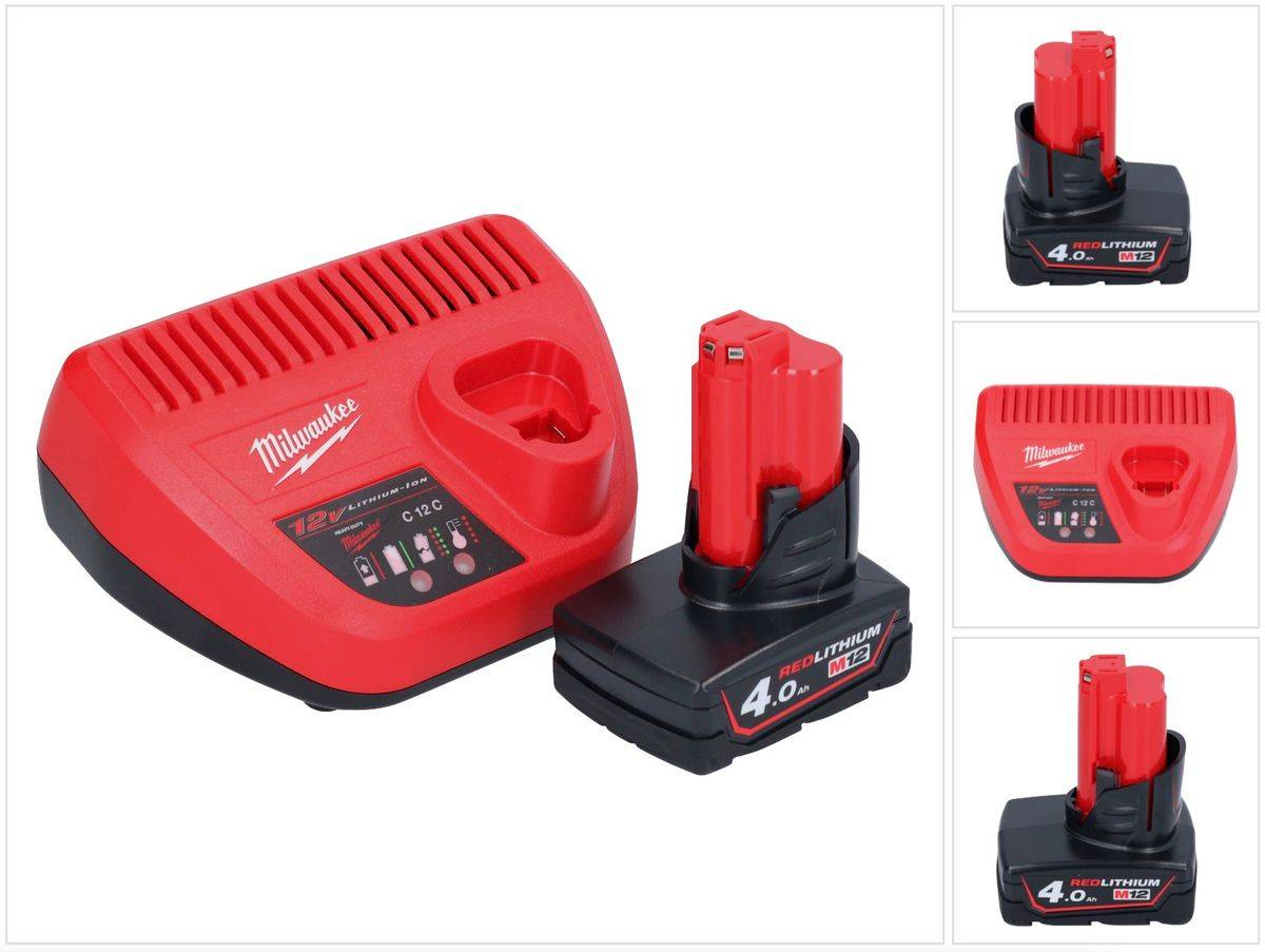 Milwaukee M12 NRG-401 Akku Starter Set 1x 12 V 4,0 Ah / 4000 mAh Li-Ion Akku + C12 C Ladegerät