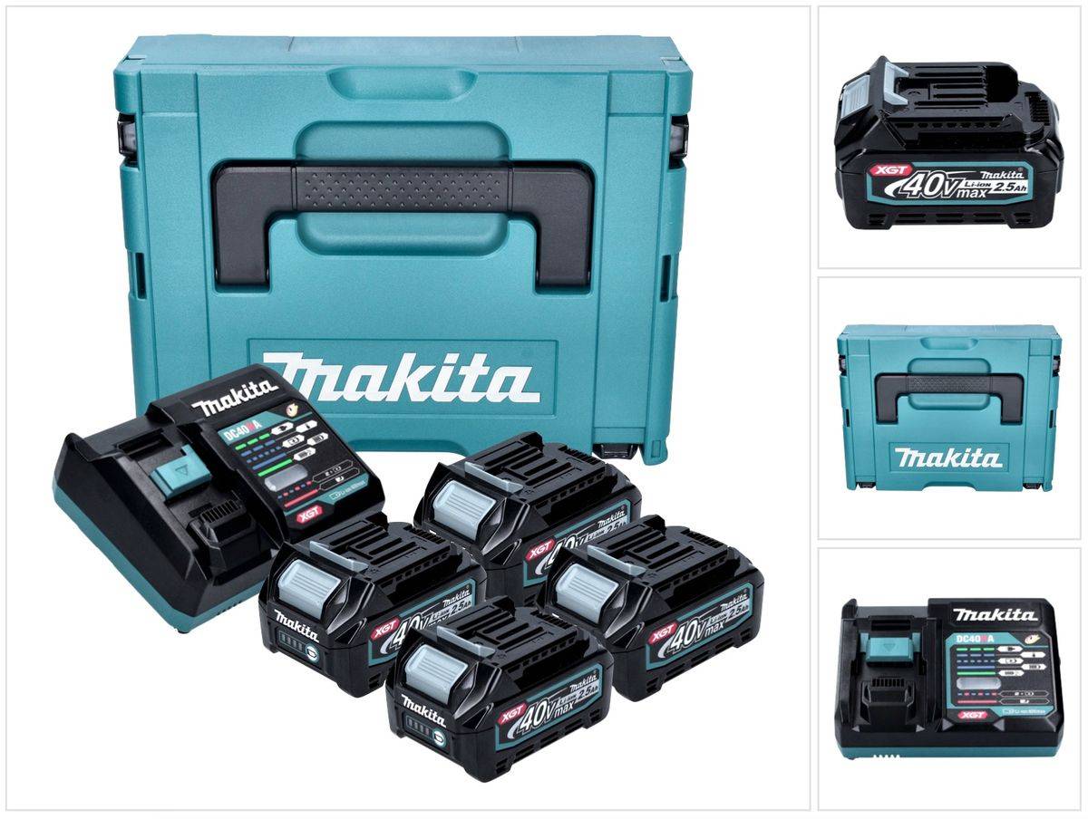 Makita Power Source Kit 4x BL 4025 Akku 40 V max. 2,5 Ah XGT + DC 40 RA Ladegerät + Makpac