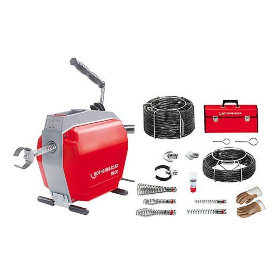 Rothenberger R600 Rohrreinigungsmaschine 690 W 16 - 22 mm ( 19173 ) + Spiralen Werkzeug Set
