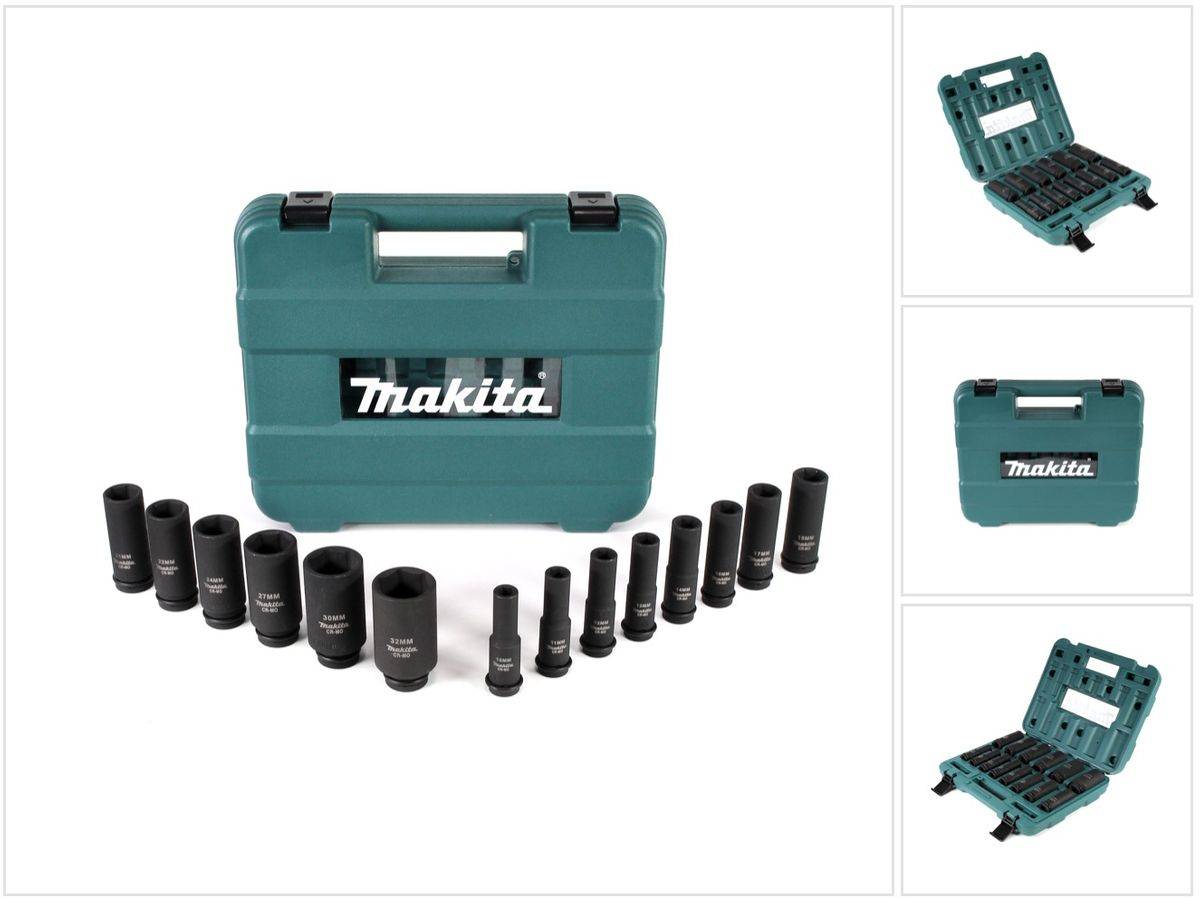 Makita Steckschlüssel Satz 10 - 32 mm 1/2" 14 tlg. + Koffer ( E-16586 ) für Schlagschrauber - Nachfolger von B-52308