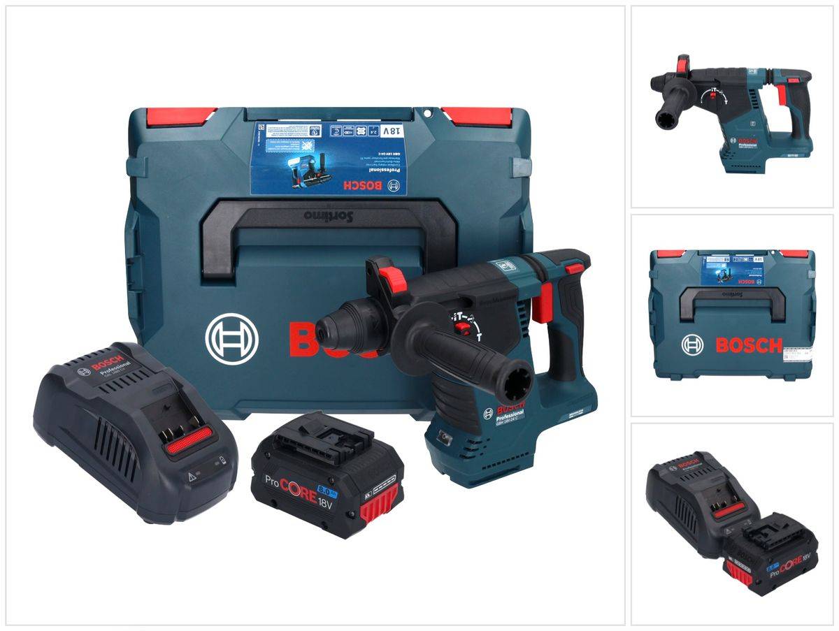 Bosch GBH 18V-24 C Professional Akku Bohrhammer 18 V 2,4 J Brushless SDS plus + 1x ProCORE Akku 8,0 Ah + Ladegerät + L-BOXX