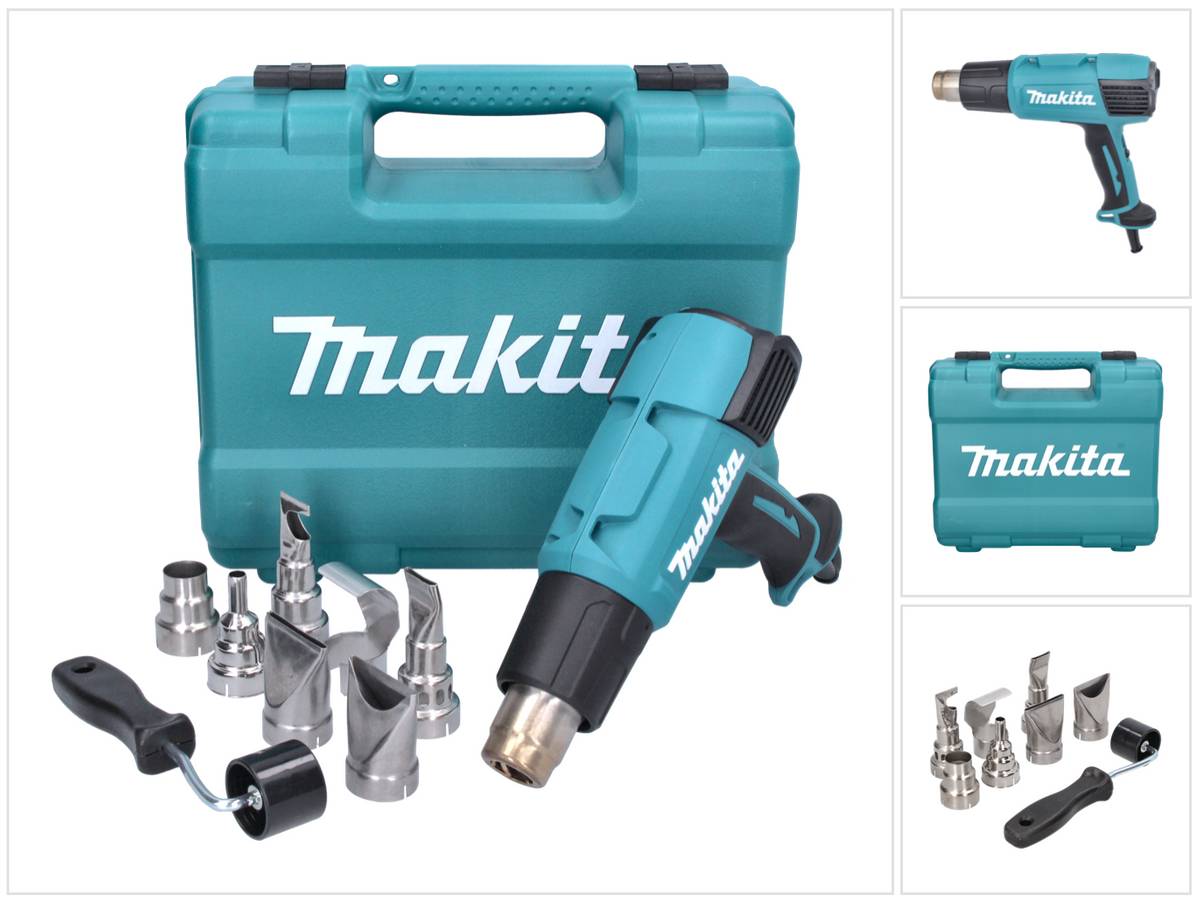 Makita HG 6531 CK Heißluftgebläse 2000 W 50 - 650 °C + 8 tlg. Zubehör Set + Koffer