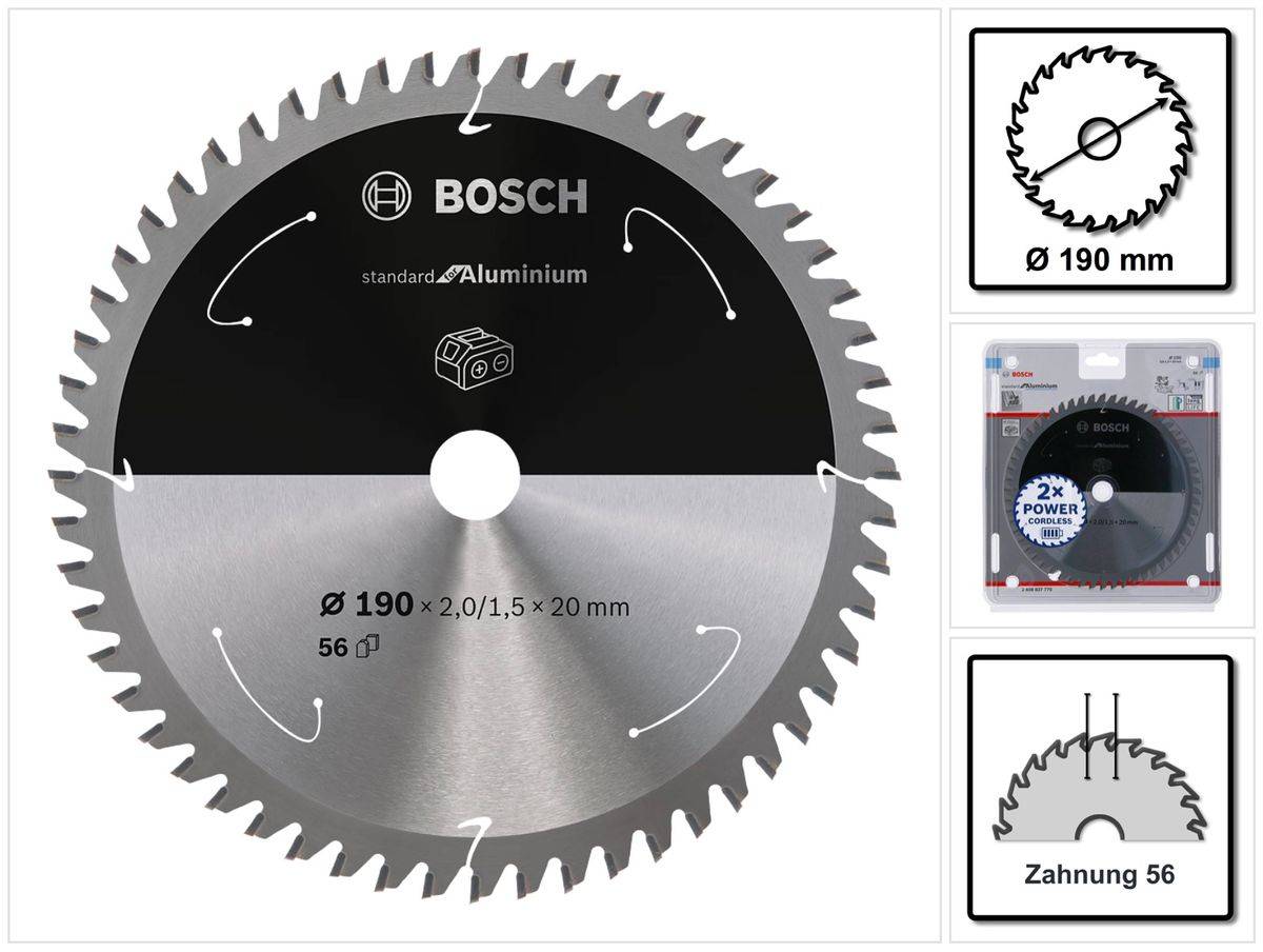Bosch Professional Standard for Aluminium Kreissägeblatt 190 x 20 x 2 mm 56 Zähne ( 2608837770 )