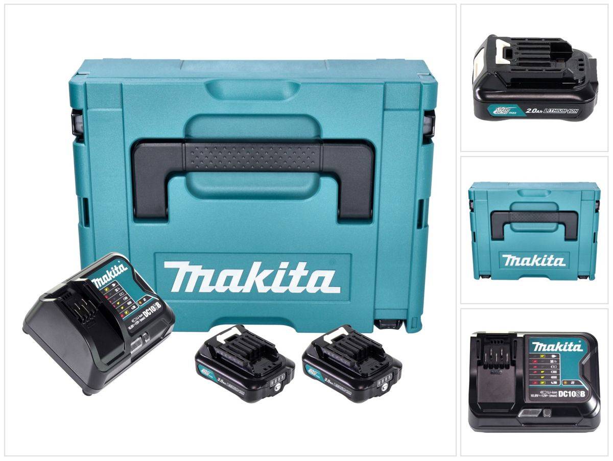 Makita Power Source Kit ( 197658-5 ) 2x BL 1021 B Akku 12 V max. 2,0 Ah CXT + DC 10 SB Ladegerät + Makpac