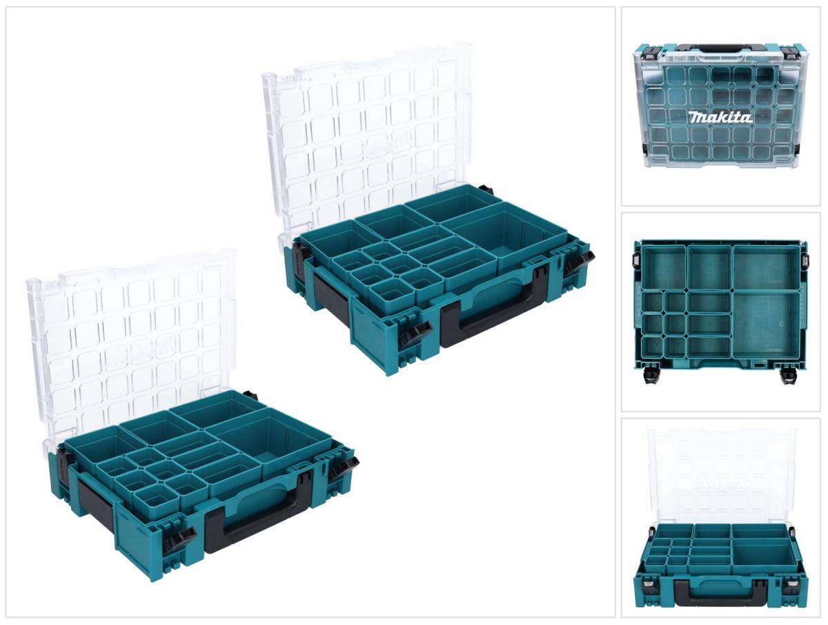 Makita MAKPAC 1 Organizer Set 2x Kleinteilekoffer 395 x 295 x 110 mm ( 2x 191X80-2 ) mit 13x Boxeinsatz