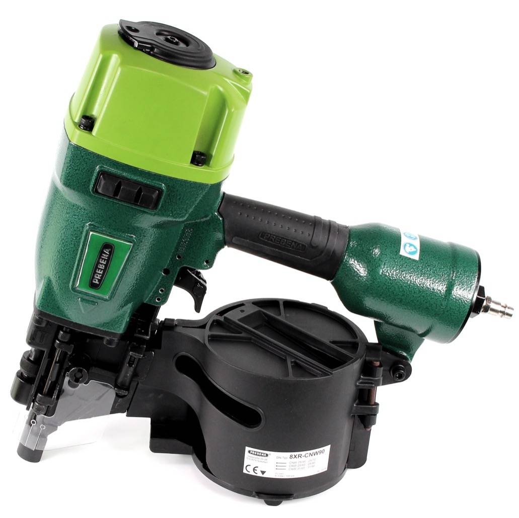 Prebena 8XR-CNW90 Coilnagler Druckluftnagler im Transportkoffer + Prebena CNW31/90BKRI Coilnägel Ringschaft 3600 Stück