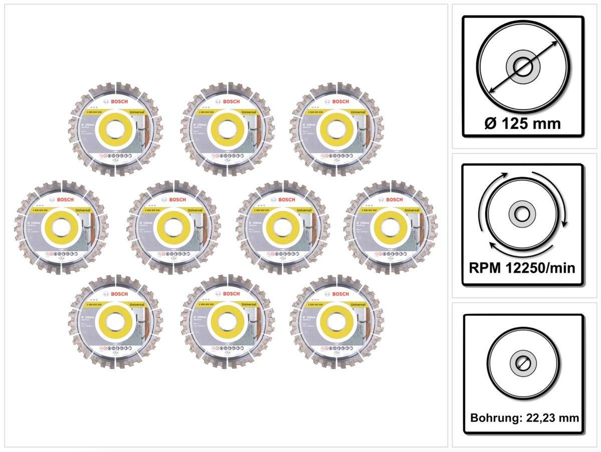 Bosch Diamant Trennscheibe Set 10x Best for Universal 125 x 22,23 mm ( 10x 2608603630 )