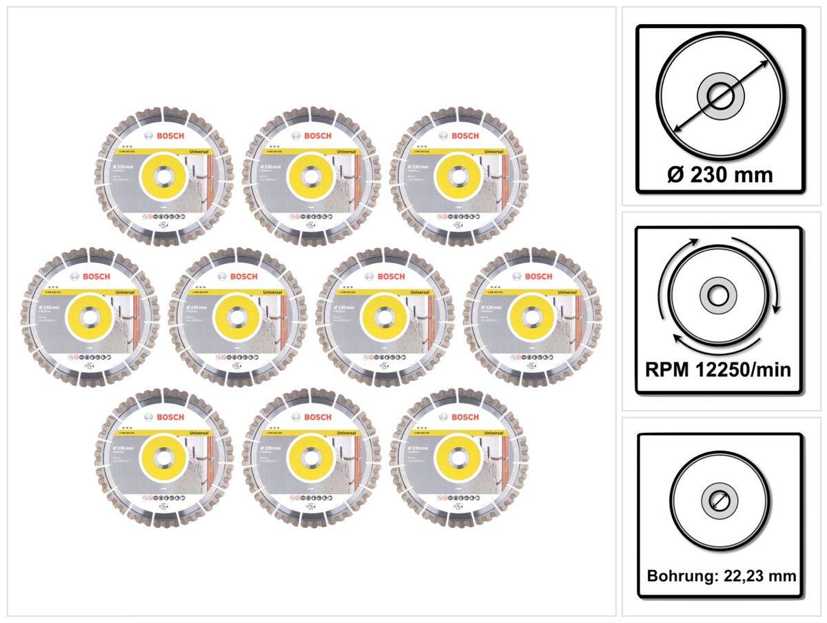 Bosch Diamant Trennscheibe Set 10x Best for Universal 230 x 22,23 mm ( 10x 2608603633 )