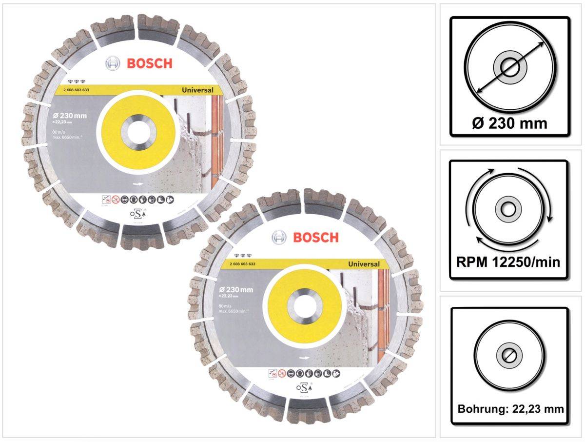 Bosch Diamant Trennscheibe Set 2x Best for Universal 230 x 22,23 mm ( 2x 2608603633 )
