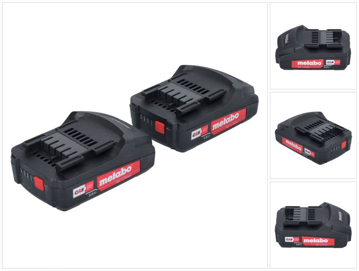 Metabo Akku Set 2x Li-Power Akkupack 18 V 2,0 Ah CAS Li-Ion Akku ( 2x 625596000 ) mit Ladestandsanzeige