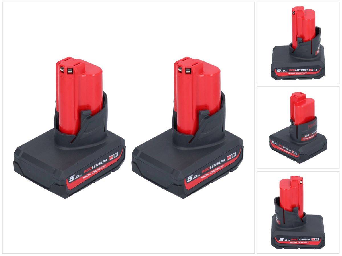 Milwaukee Akku Set 2x M12 HB5 High Output 12 V 5,0 Ah / 5000 mAh Li-Ion Akku ( 2x 4932480165 )