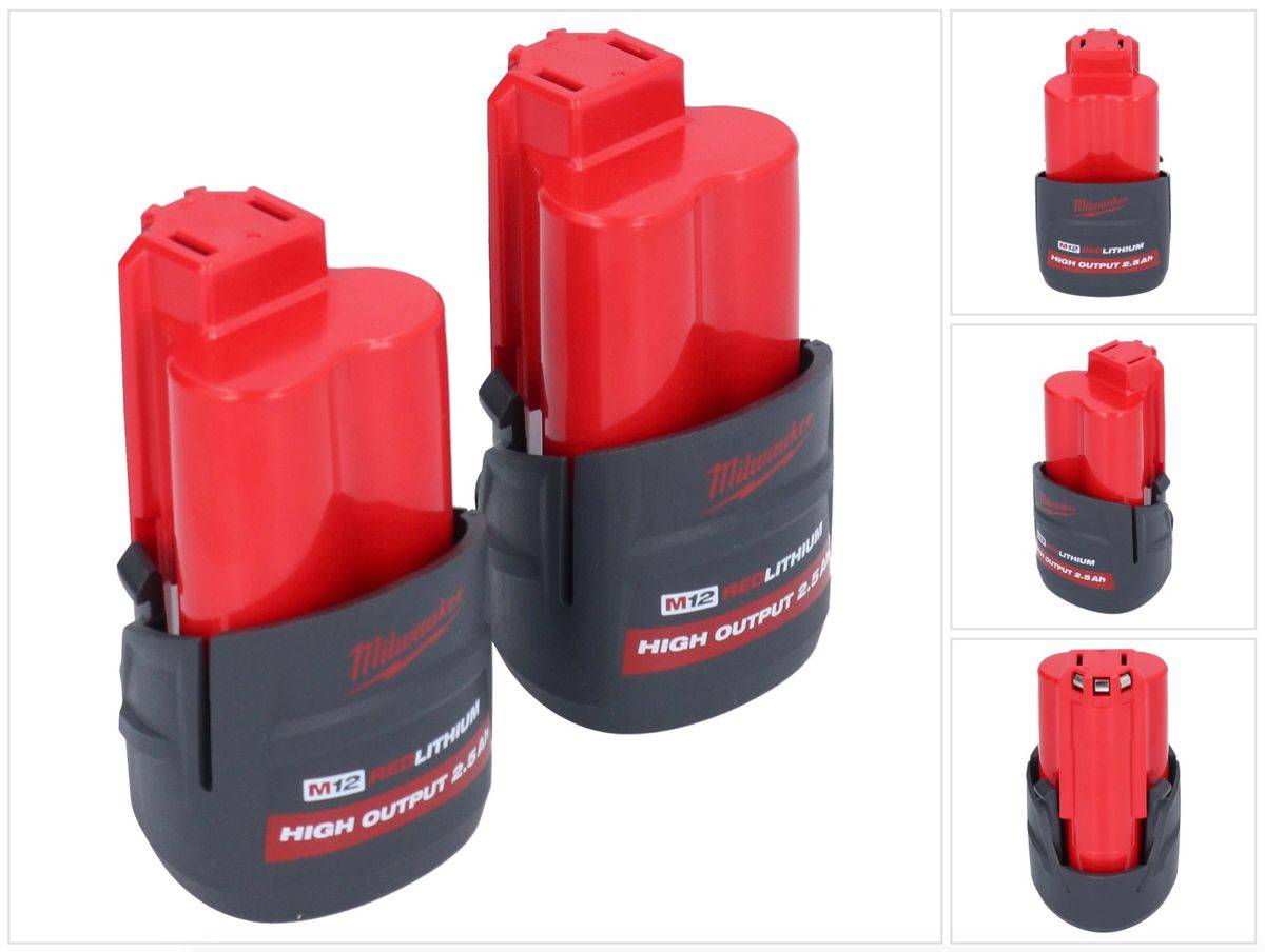 Milwaukee Akku Set 2x M12 HB2.5 High Output 12 V 2,5 Ah / 2500 mAh Li-Ion Akku ( 2x 4932480164 )