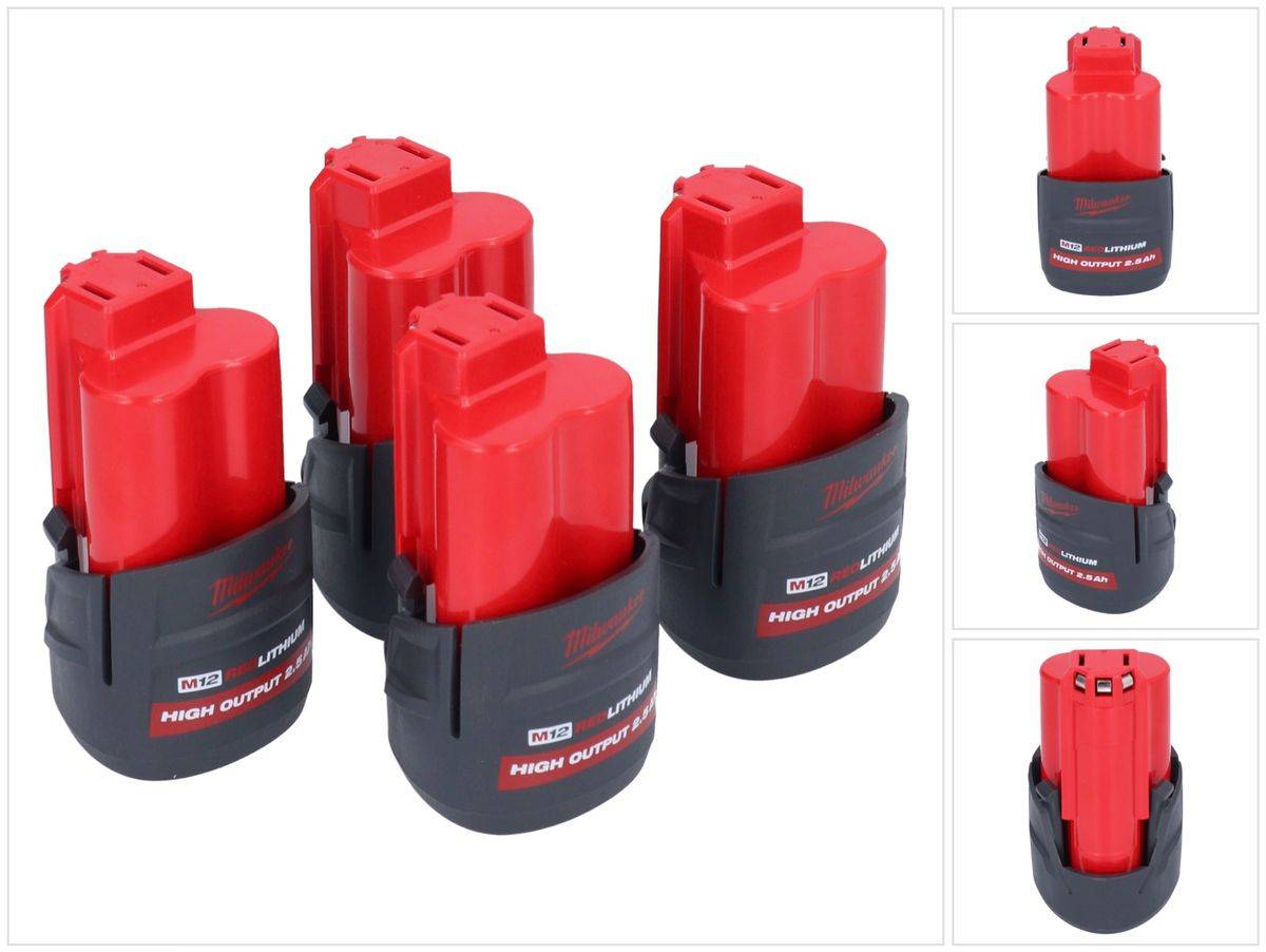 Milwaukee Akku Set 4x M12 HB2.5 High Output 12 V 2,5 Ah / 2500 mAh Li-Ion Akku ( 4x 4932480164 )