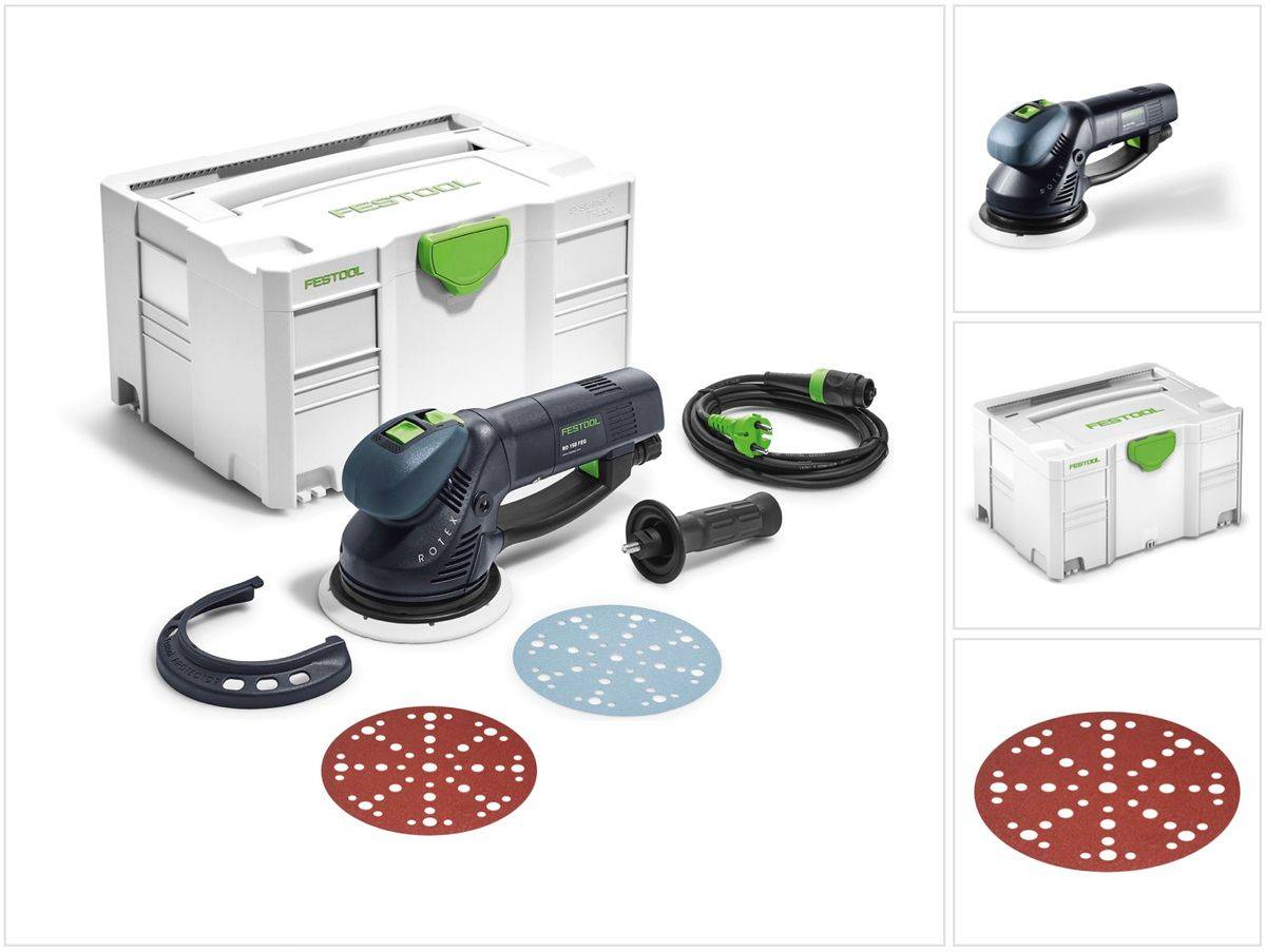 Festool RO 150 FEQ-Plus ROTEX Getriebe Exzenterschleifer 720W 5mm Hub ( 571805 ) im Systainer + 50x Schleifscheiben P60