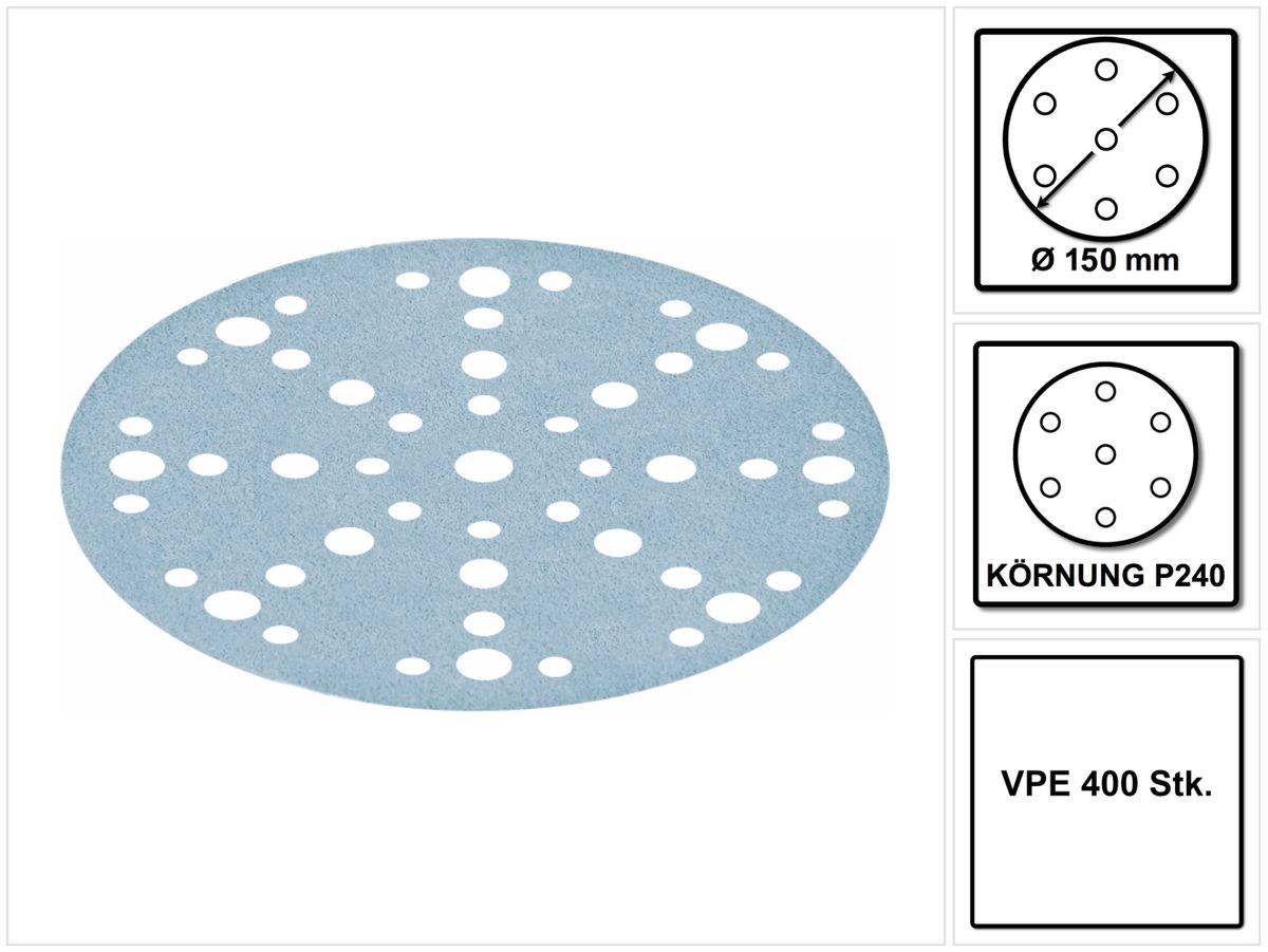 Festool STF D150/48 Schleifscheiben Granat P240 150 mm 400 Stk. ( 4x 575168 ) für RO 150, ES 150, ETS 150, ETS EC 150, LEX 150, WTS 150, HSK-D 150