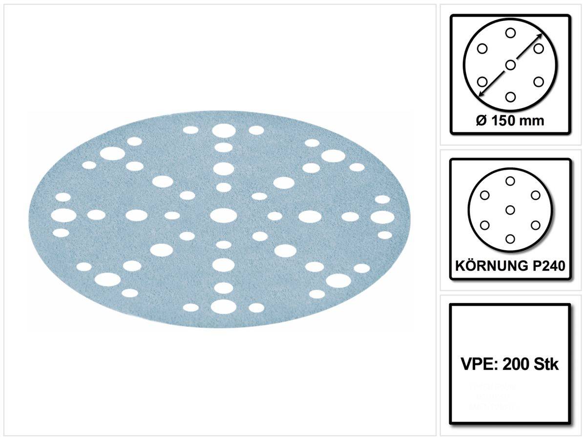 Festool STF D150/48 Schleifscheiben Granat P240 150 mm 200 Stk. ( 2x 575168 ) für RO 150, ES 150, ETS 150, ETS EC 150, LEX 150, WTS 150, HSK-D 150