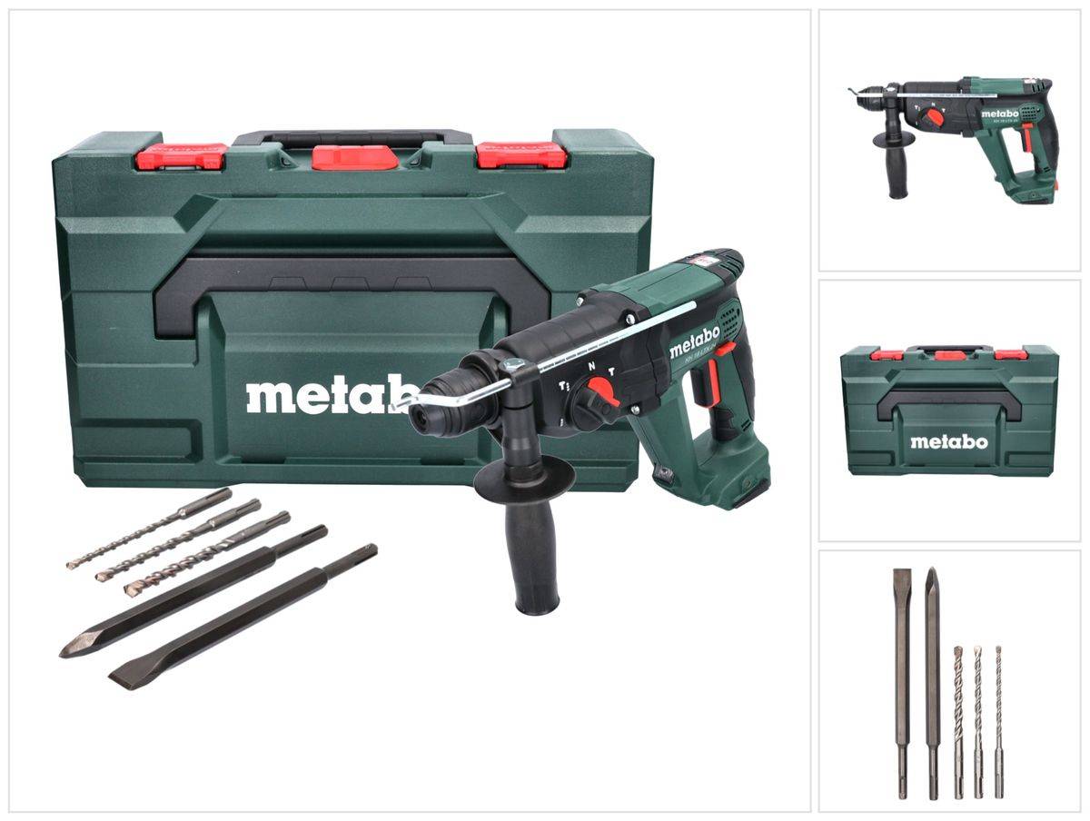 Metabo KH 18 LTX 24 Akku Kombihammer 18 V 2,1 J SDS plus + 5 tlg. Bohrer Meißel Set + metaBOX - ohne Akku, ohne Ladegerät