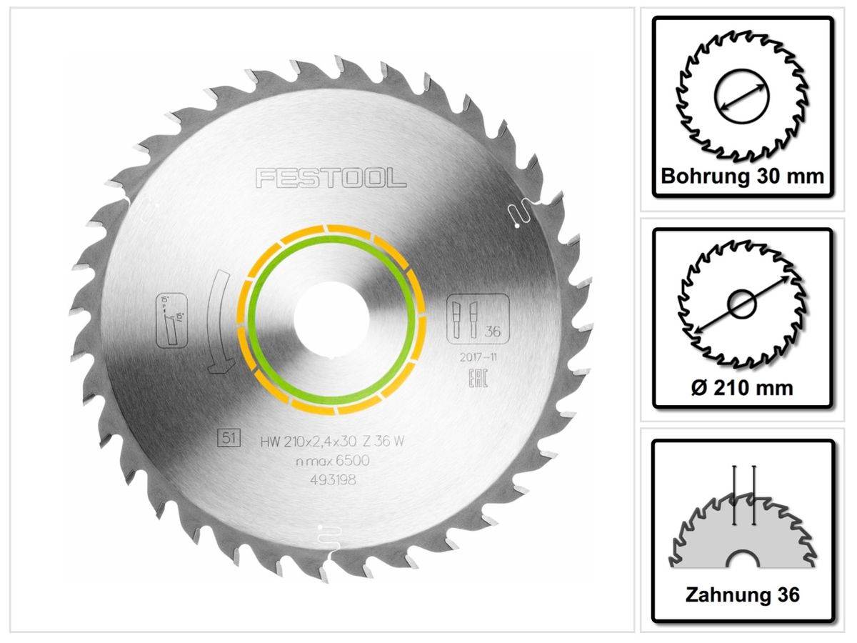 Festool Universal Sägeblatt W36 210 x 2,4 x 30 mm ( 493198 ) für Tauchsäge TS 75