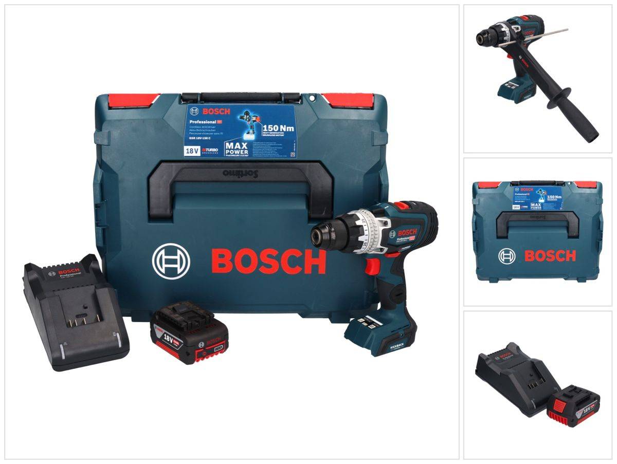 Bosch GSR 18V-150 C Professional Akku Bohrschrauber 18 V 150 Nm Biturbo Brushless + 1x Akku 5,0 Ah + Ladegerät + L-Boxx