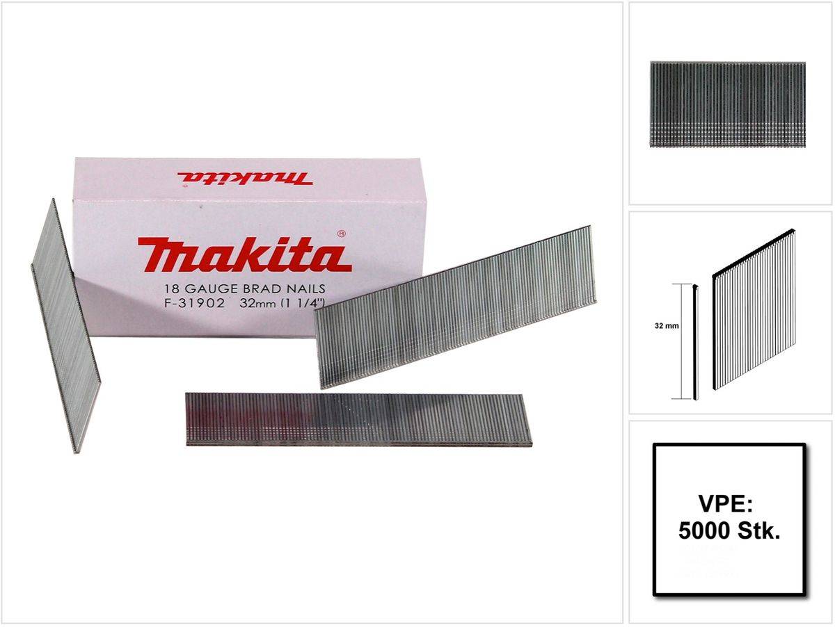 Makita Stauchkopfnagel Brads 32mm 5000 Stück galvanisiert ( F-31902 ) für Makita Nagler DBN500/AF505/AF506