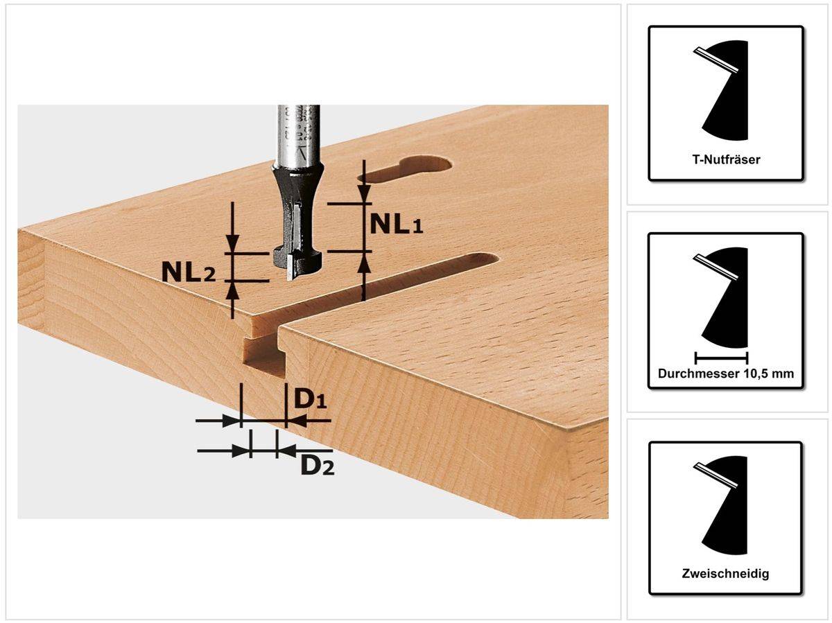 Festool T-Nutfräser HW S8 D10,5/NL13 10,5 x 13 mm 8 mm Schaft ( 491035 )