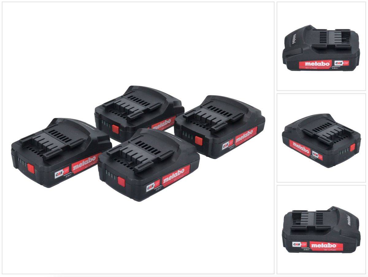 Metabo Akku Set 4x Li-Power Akkupack 18 V 2,0 Ah CAS Li-Ion Akku ( 4x 625596000 ) mit Ladestandsanzeige
