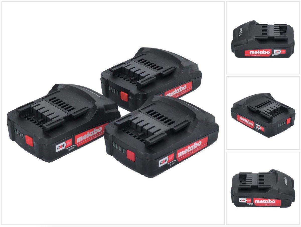 Metabo Akku Set 3x Li-Power Akkupack 18 V 2,0 Ah CAS Li-Ion Akku ( 3x 625596000 ) mit Ladestandsanzeige