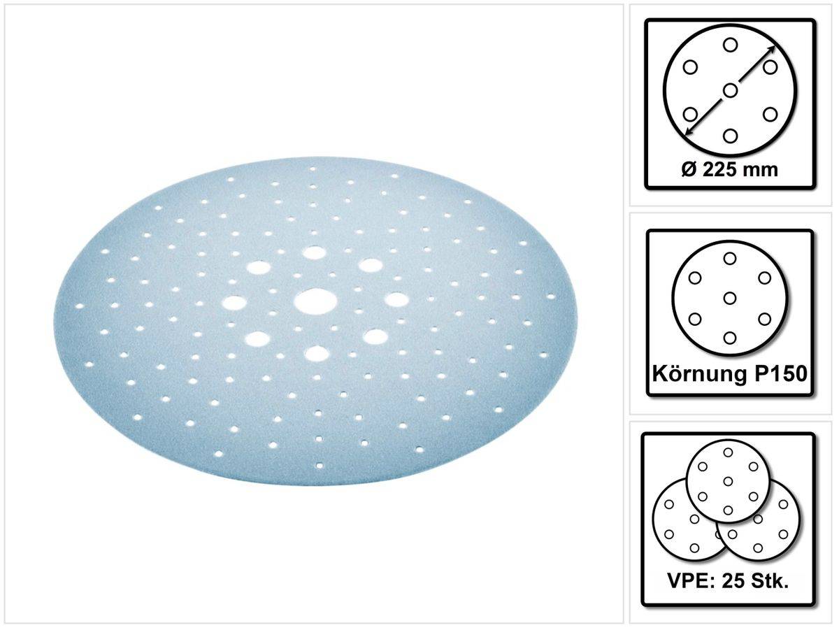Festool STF D225/128 Schleifscheibe Granat P150 225 mm 25 Stk. ( 205659 ) für Langhalsschleifer PLANEX