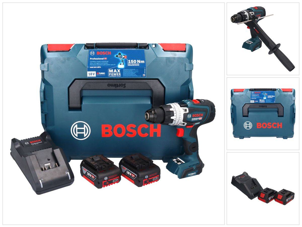 Bosch GSB 18V-150 C Professional Akku Schlagbohrschrauber 18 V 150 Nm Biturbo Brushless + 2x Akku 5,0 Ah + Ladegerät + L-Boxx