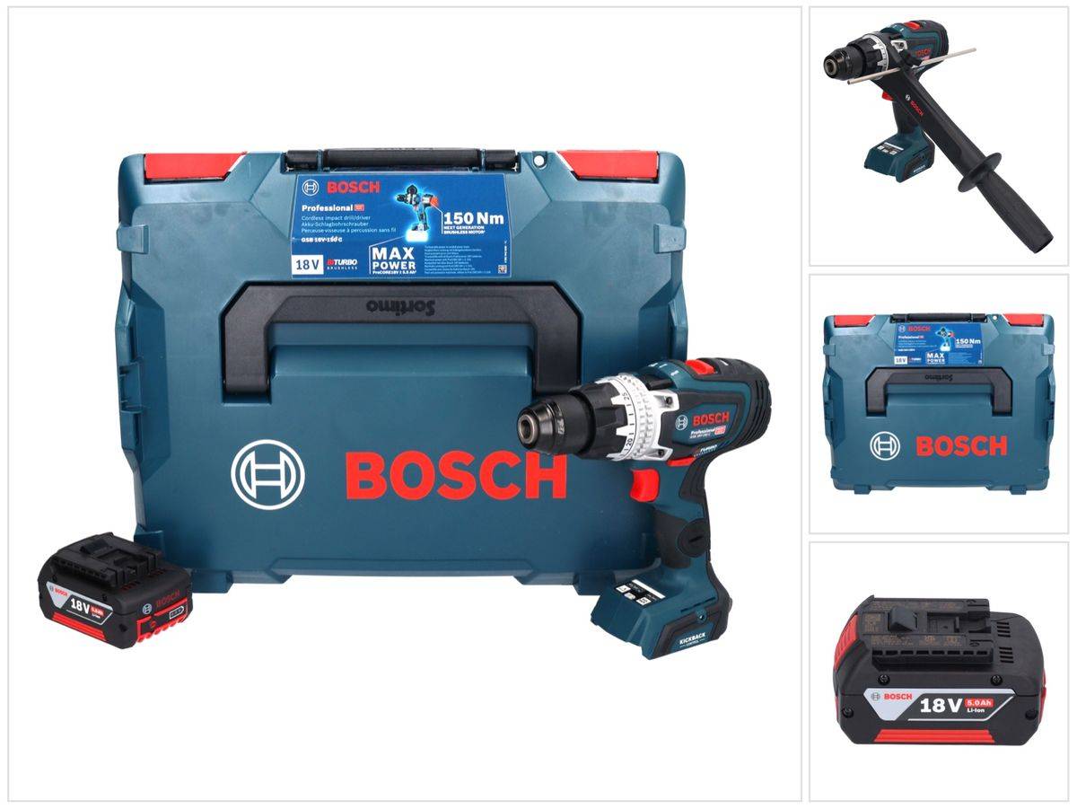 Bosch GSB 18V-150 C Professional Akku Schlagbohrschrauber 18 V 150 Nm Biturbo Brushless + 1x Akku 5,0 Ah + L-Boxx - ohne Ladegerät