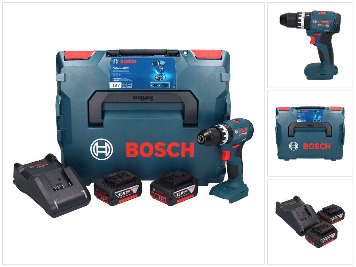 Bosch GSB 18V-45 Akku Schlagbohrschrauber 18 V 45 Nm Brushless + 2x Akku 5,0 Ah + Ladegerät + L-Boxx