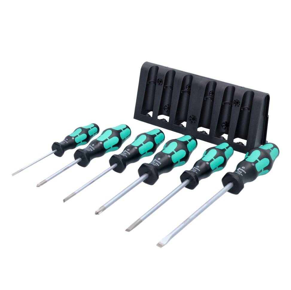 Wera Kraftform Plus Lasertip Schraubendrehersatz 6 tlg. ( 334/6 ) Kreuzschlitz Schlitz Schraubendreher ergonomischer Griff + Rack