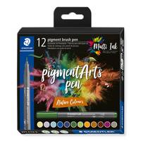 Staedtler Pigment Arts Brush Pen Nature Colors, 12 Farben, Mehrfarbig, Rund, Kunststoff, Polypropylen (PP), Tinte auf Wa