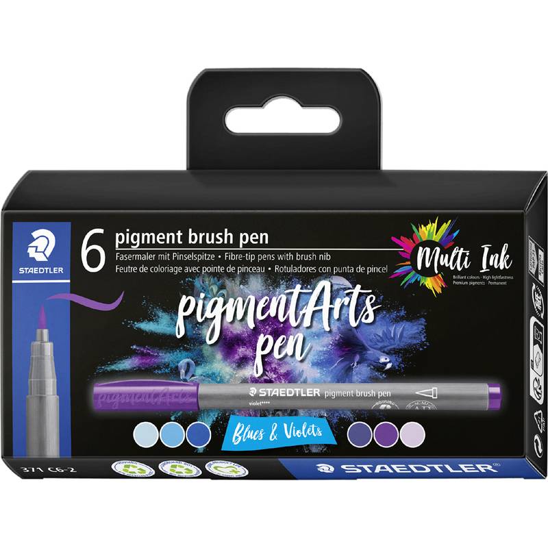 Staedtler Pigment Arts Brush Pen Blues & Violets, 6 Farben, Blau, Violett, Rund, Kunststoff, Polypropylen (PP), Tinte au