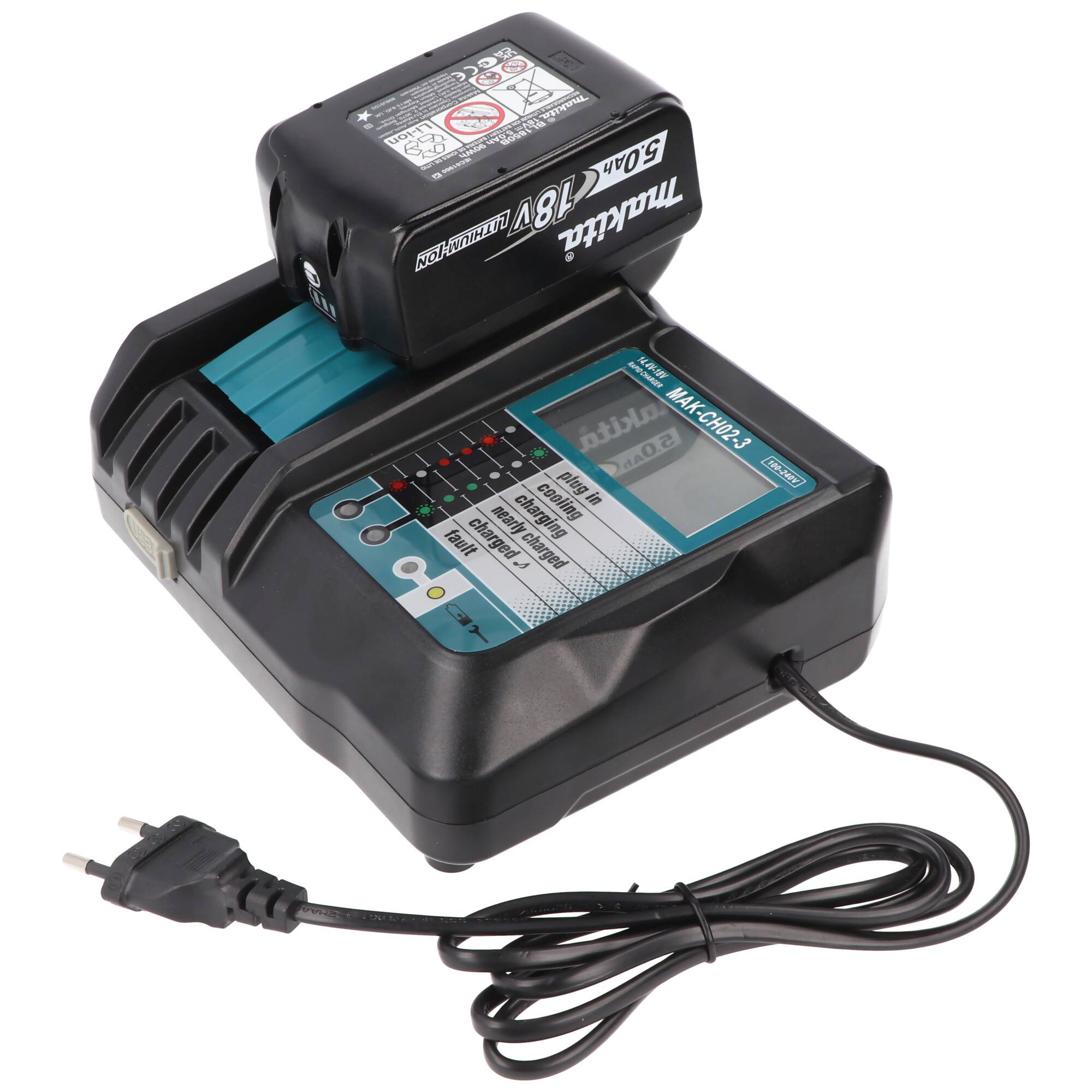 Ladegerät mit LED-Anzeige passend für Makita 14,4 und 18V Akku BL1840 Akku BL1850, BL1860